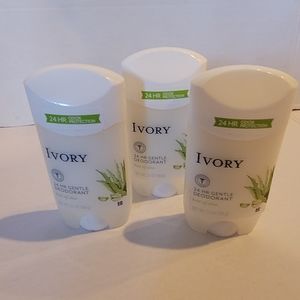 3 new pack ivory deodorant deodorants 24-hour gentle hint of aloe 2.4 oz